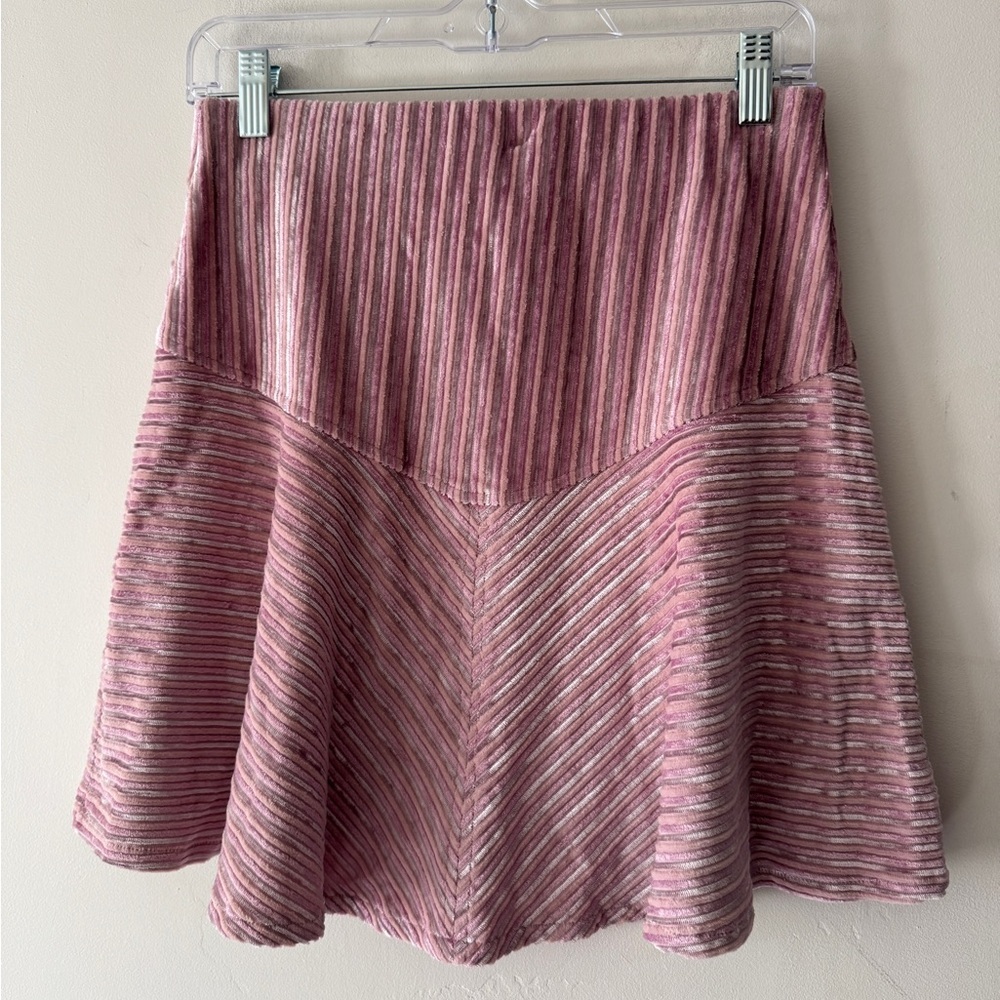 Free People Adorable Pink Camden Velvet Ribbed Mini Skirt Elastic Waist - Picture 4 of 6
